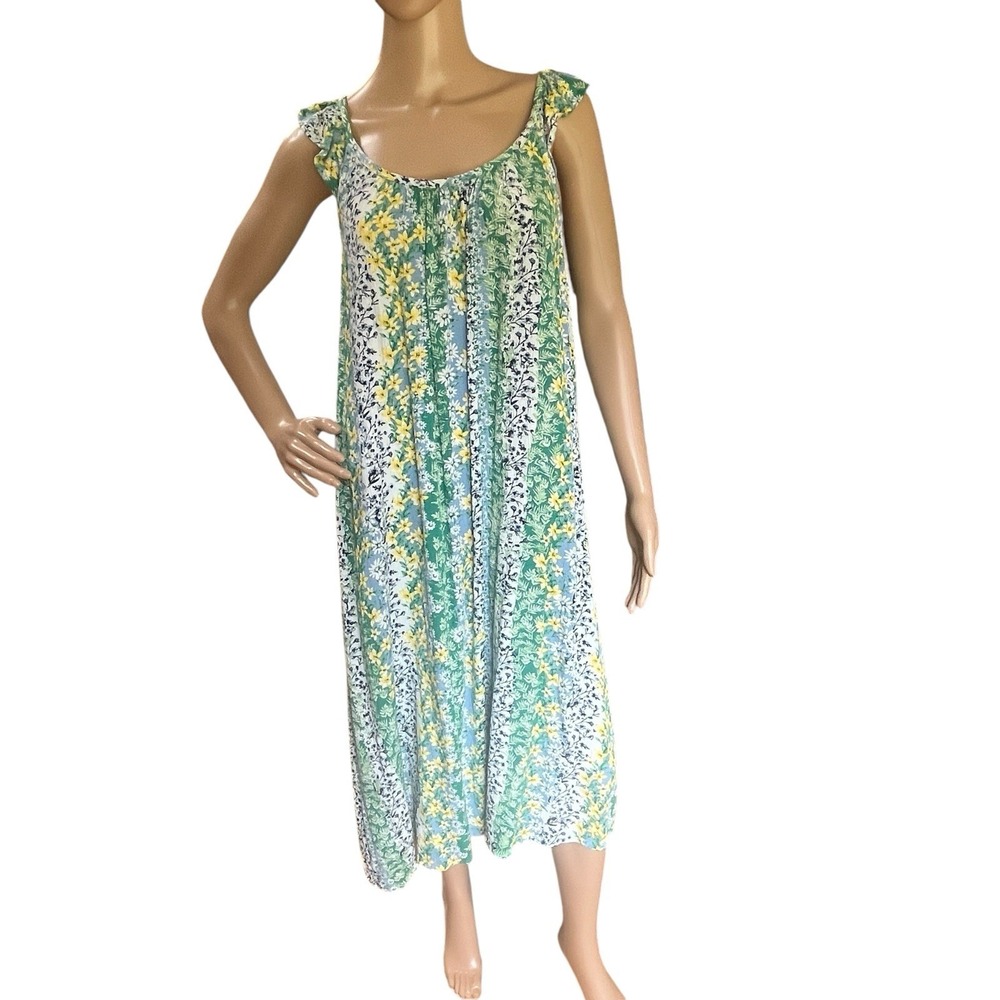 LOFT Green and Yellow Floral Midi Dress